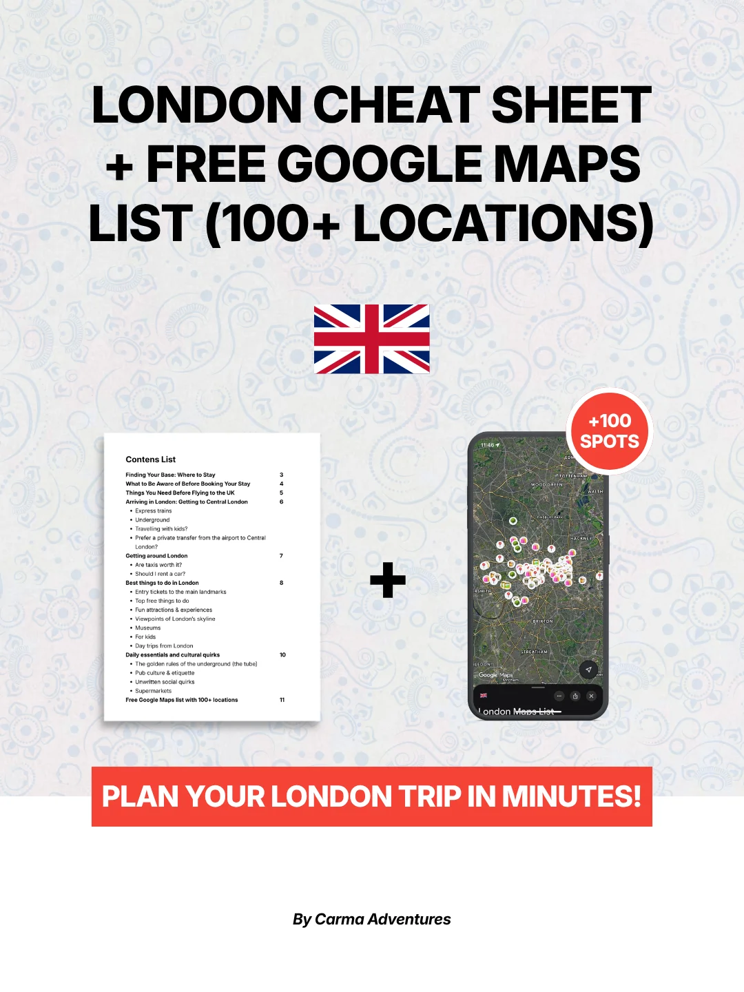 London Cheat Sheet + Free Google Maps List (100+ LOCATIONS) product image (1)