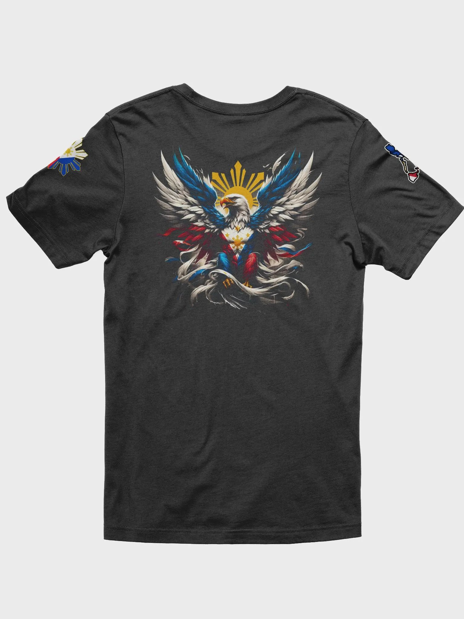 Philippine Pride BLACK Tee: National Bird Eagle Emblem, Map & Sun Flag Sleeve Patch product image (2)