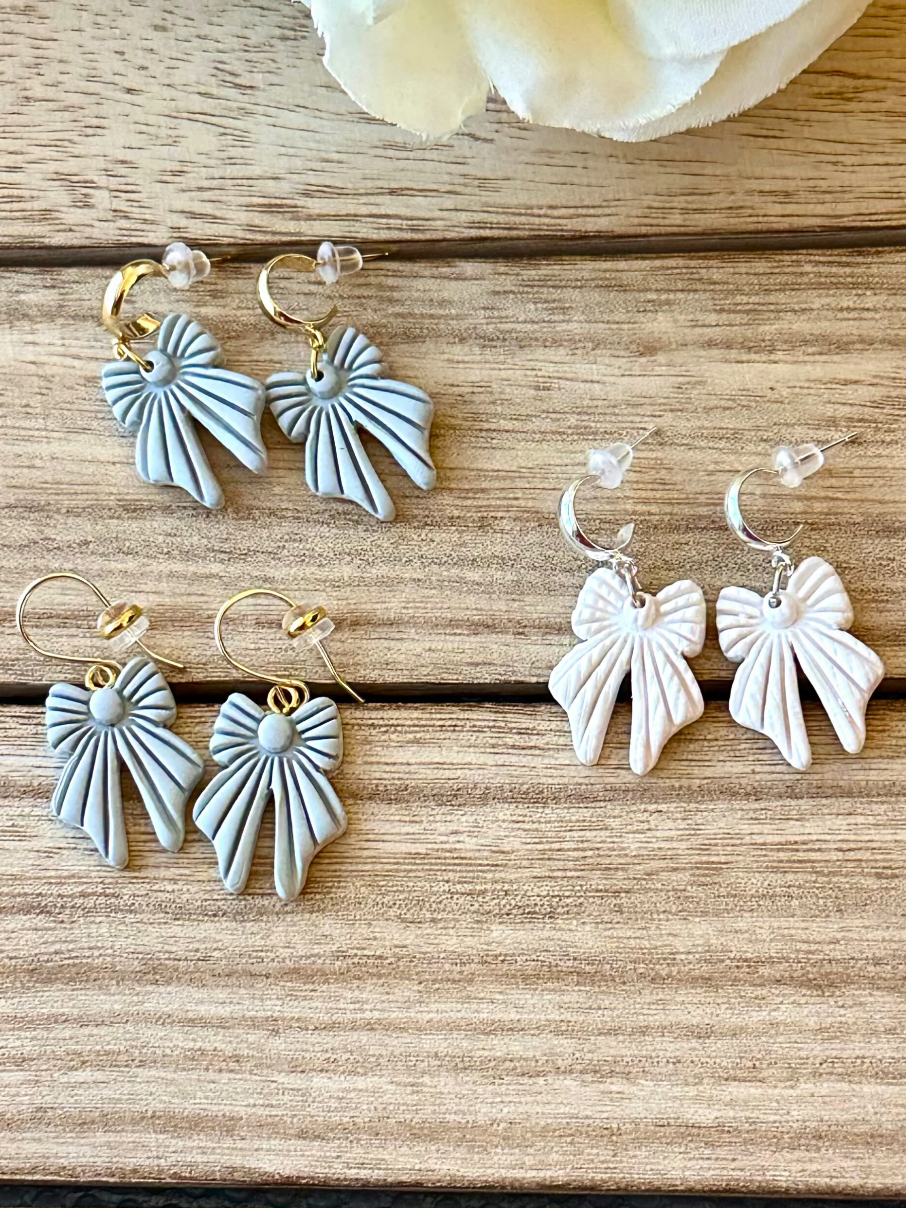 Pleated Bow Earrings – Minimalist Clay Statement Drops product image (1)