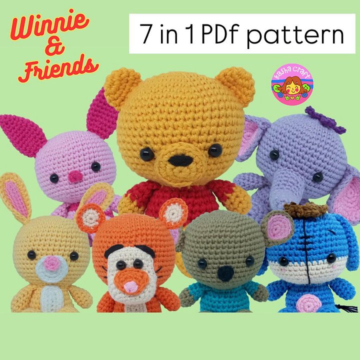 7 in 1 Pattern. Winnie & Friends Amigurumi Crochet Pattern product image (1)