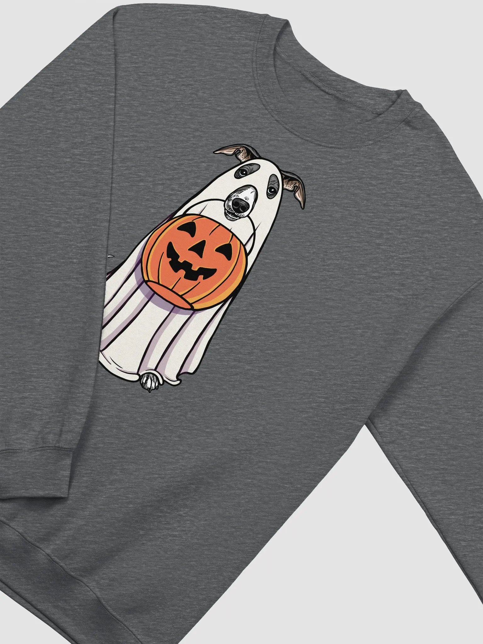 Funny Halloween Italian Greyhound(Blue & White) Sweatshirt | Funny Iggy Wearing a Ghost Costume and Holding a Pumpkin Basket product image (4)
