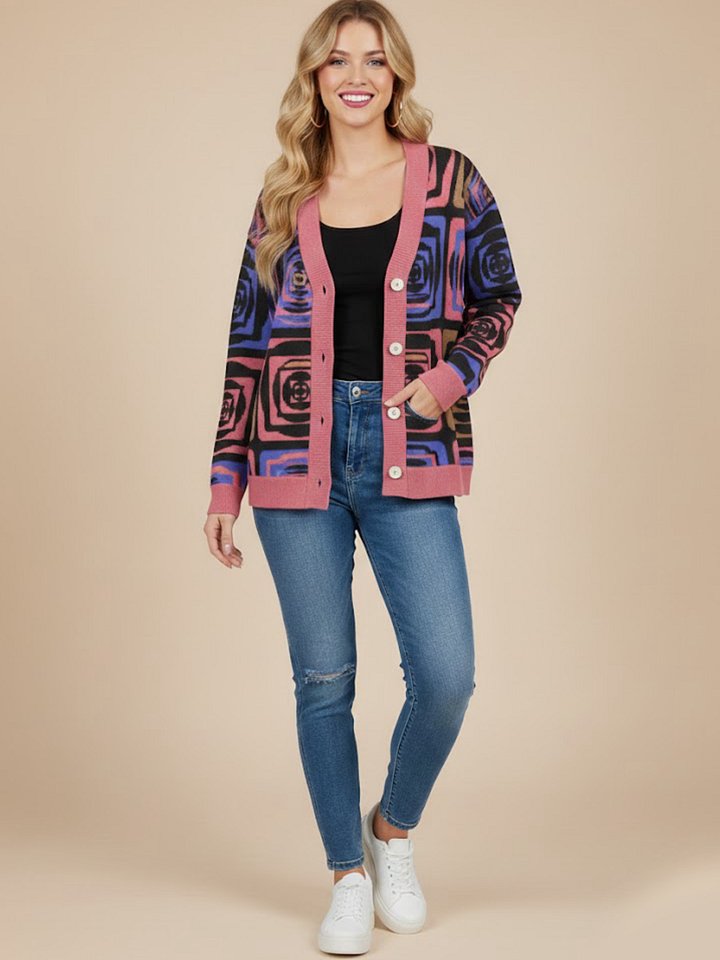 Geometric Chic Jacquard Knit Cardigan product image (1)