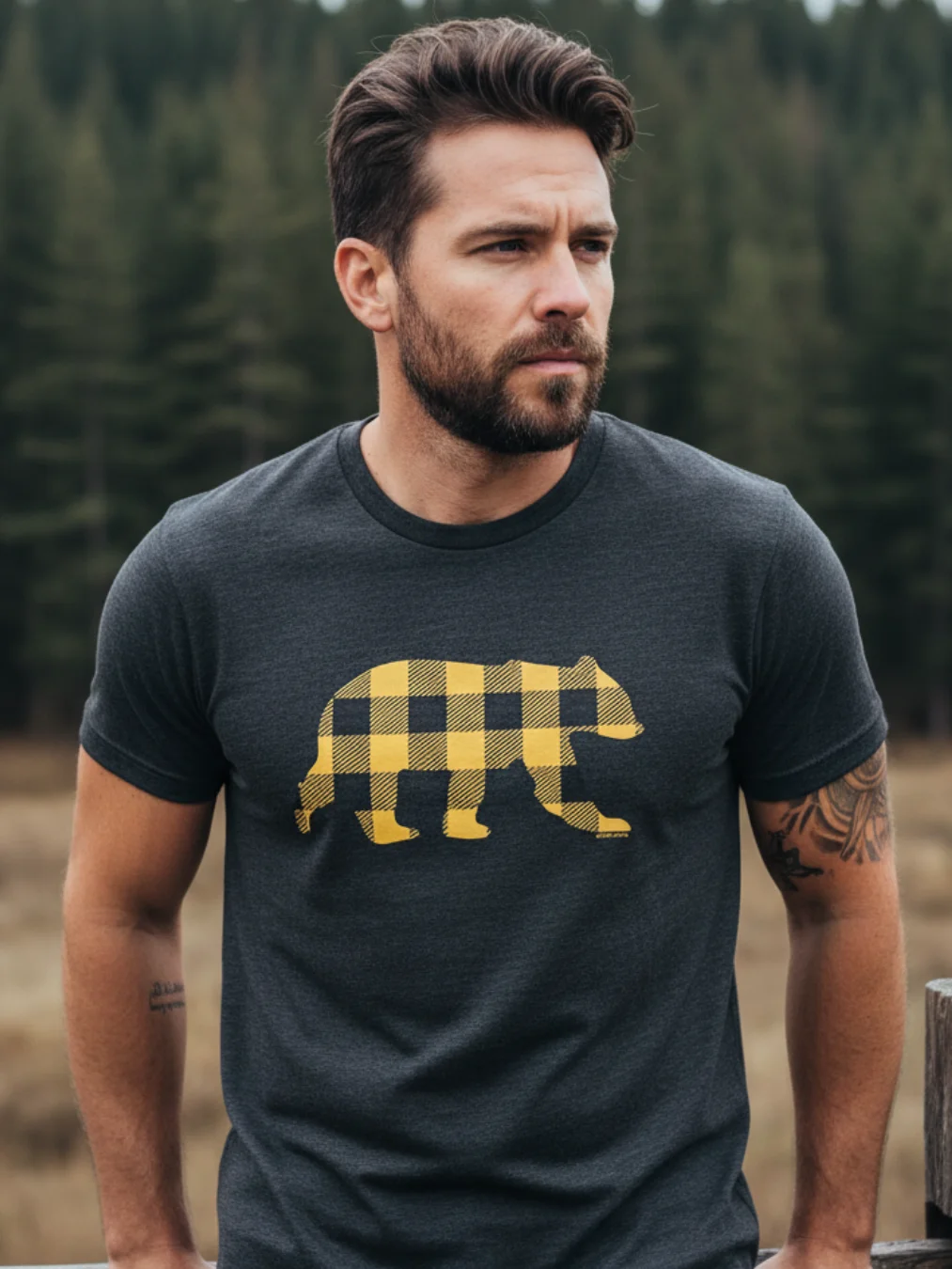 Yellow Buffalo Check Bear T-Shirt product image (2)