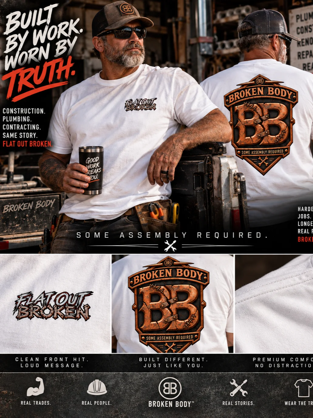 Funny Construction Shirt — Warranty Expired Some Assembly Required Tee | Flat Out Broken™ product image (1)