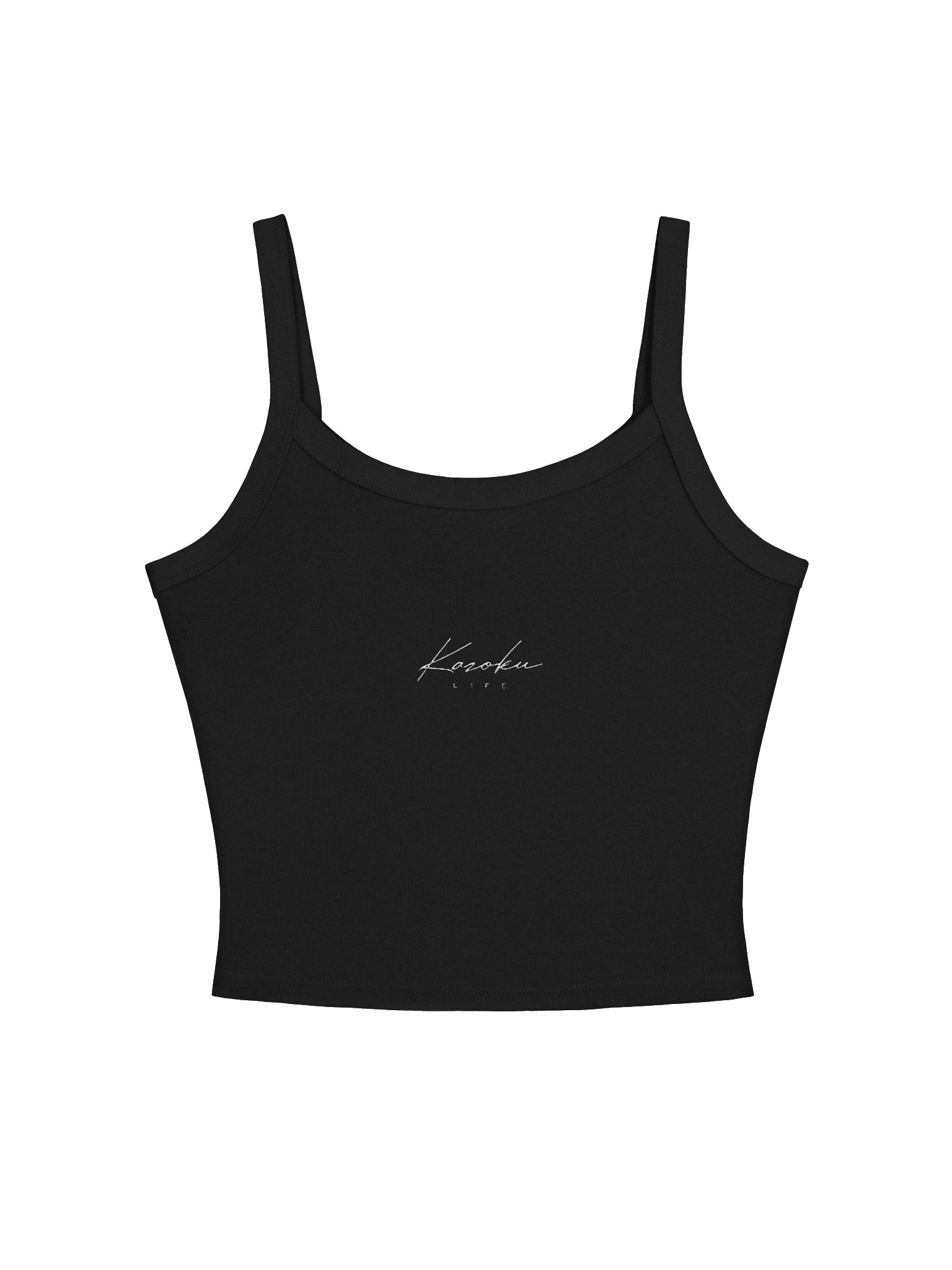 Débardeur femme noir Kazoku Sport vu de face, photo produit Fourthwall avec signature ivoire sur la poitrine