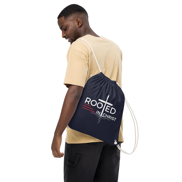 Rooted in Christ - Colossians 2:7 Organic Cotton Drawstring Bag product image (2)