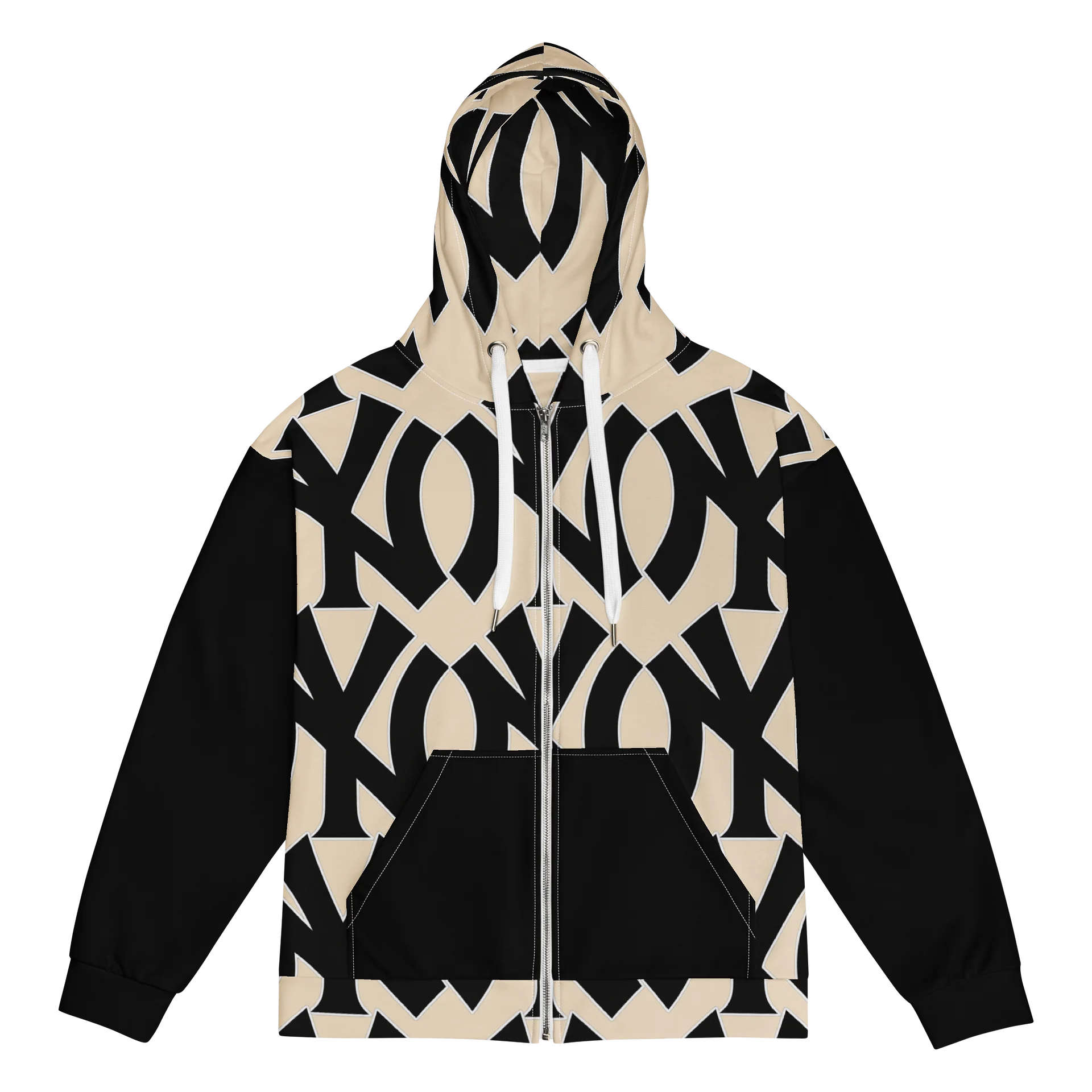 NY Monogram Pattern Zip Hoodie | Black & Cream Graphic Hoodie product image (1)