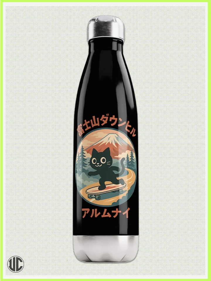 UnkoCon Stainless Steel Water Bottle – Fuji Downhill Skater Cat (17 oz) product image (1)