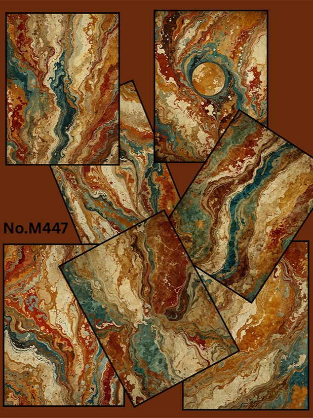 Set of 7 Marbelized Papers- No.M427 product image (1)