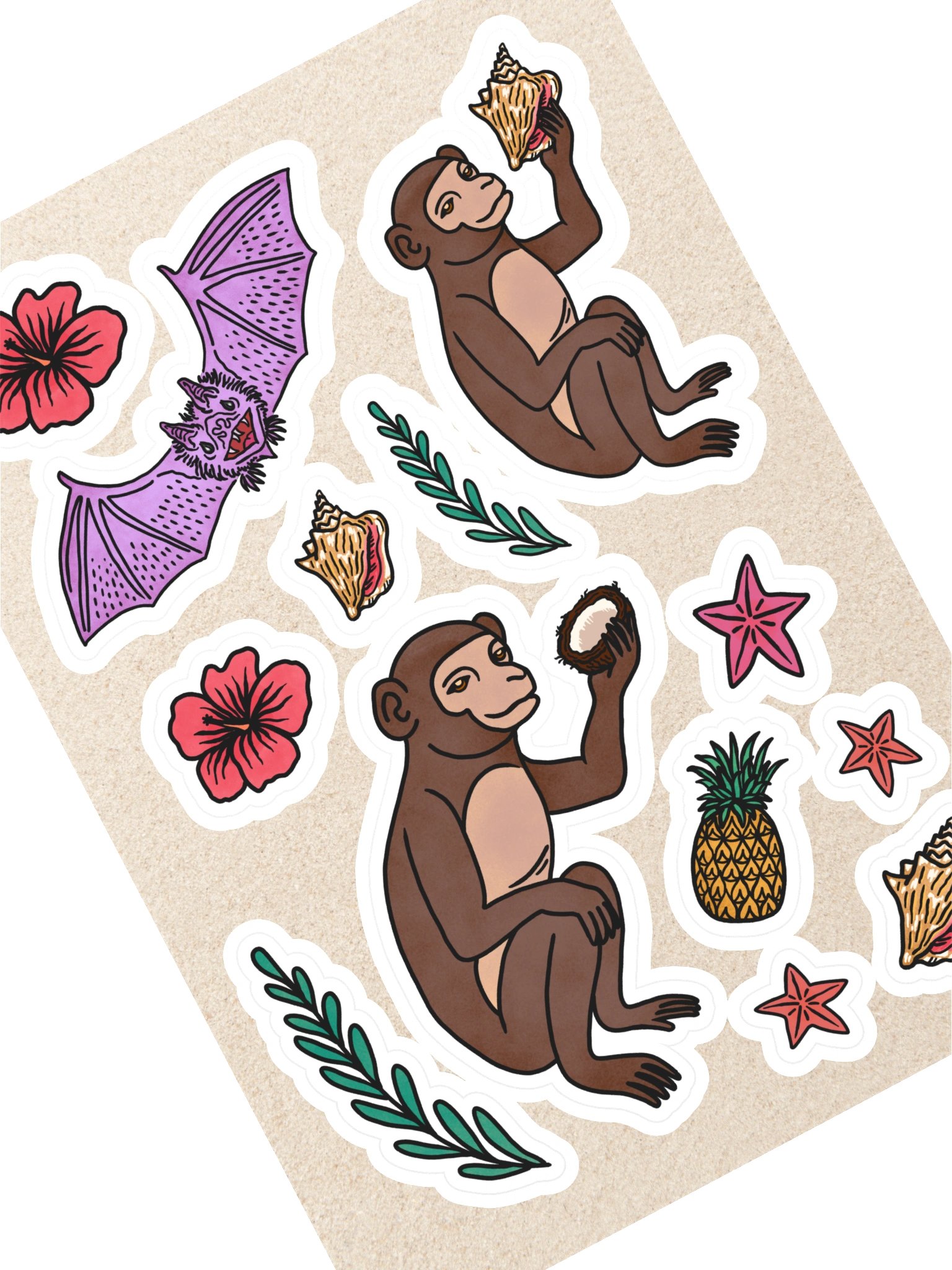 Tropical Monkey & Bat Sticker Sheet product image (1)