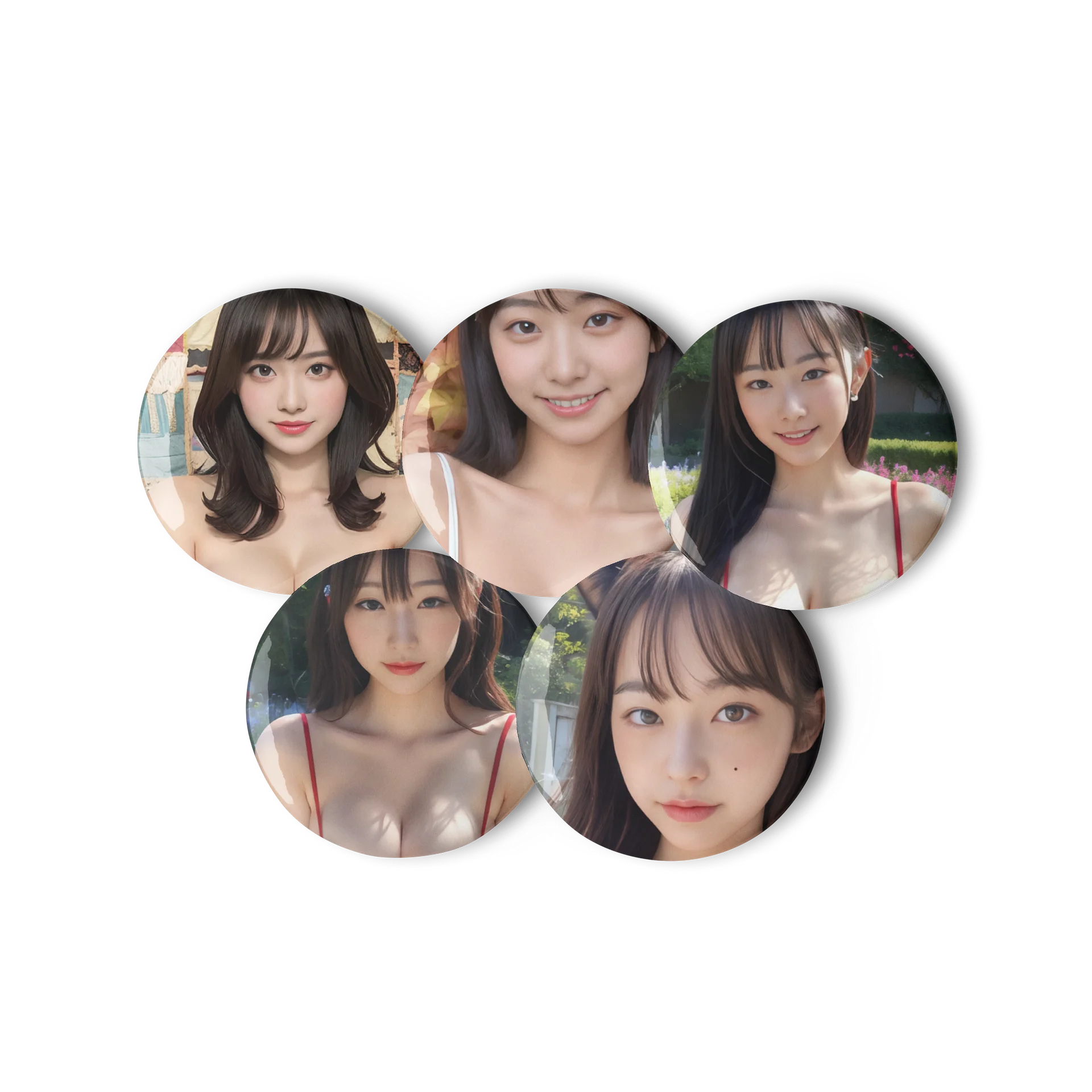 Japanese Girl Character Set of Pin Buttons - Collectible Tinplate Badge Set (5-Pack) product image (3)