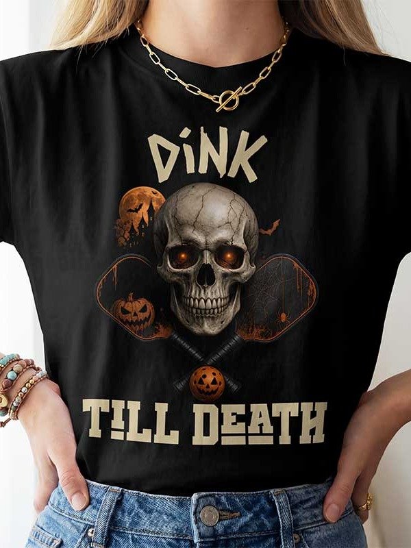 Dink Till Death Halloween Pickleball Shirt | Skull Skeleton Graphic Tee product image (2)