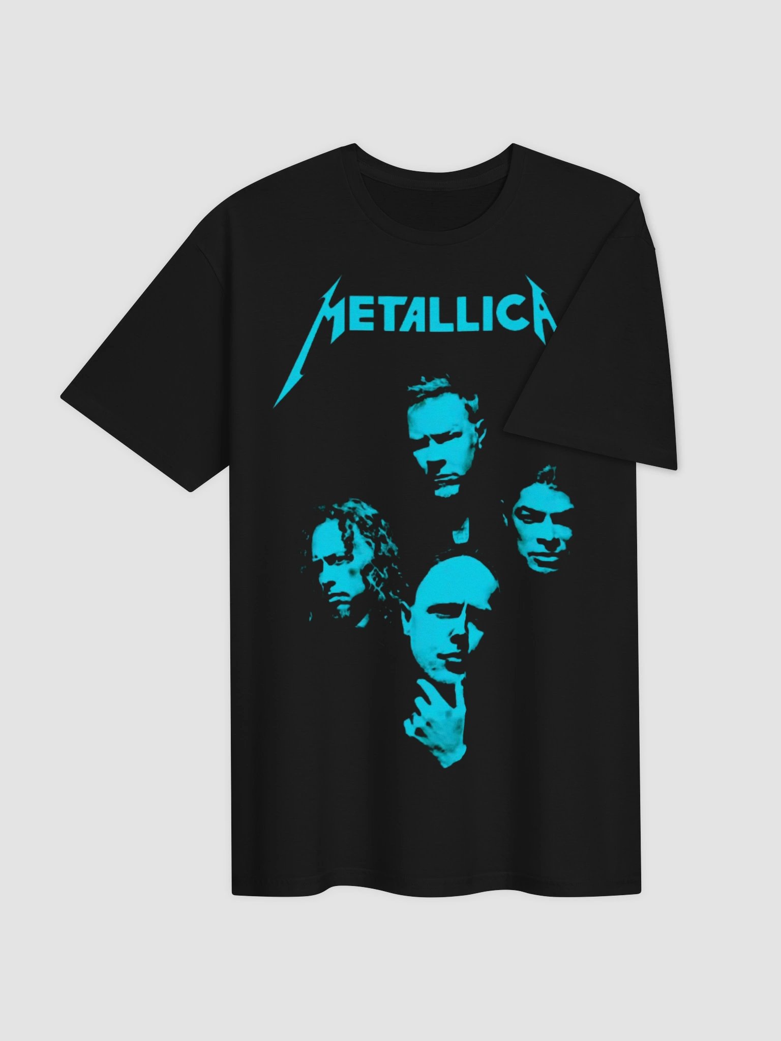 Metallica Band Portrait T-Shirt | Black Album Era Teal Graphic Tee | James Hetfield Kirk Hammett Thrash Metal Collector Shirt product image (4)