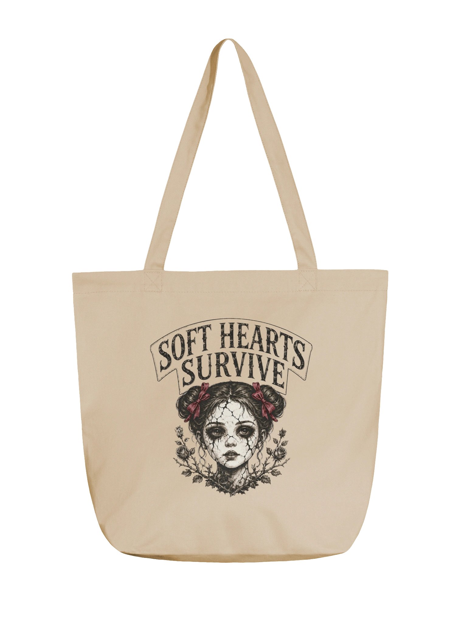 Soft Hearts Survive Tote Bag | Vintage Gothic Organic Cotton Carryall product image (4)