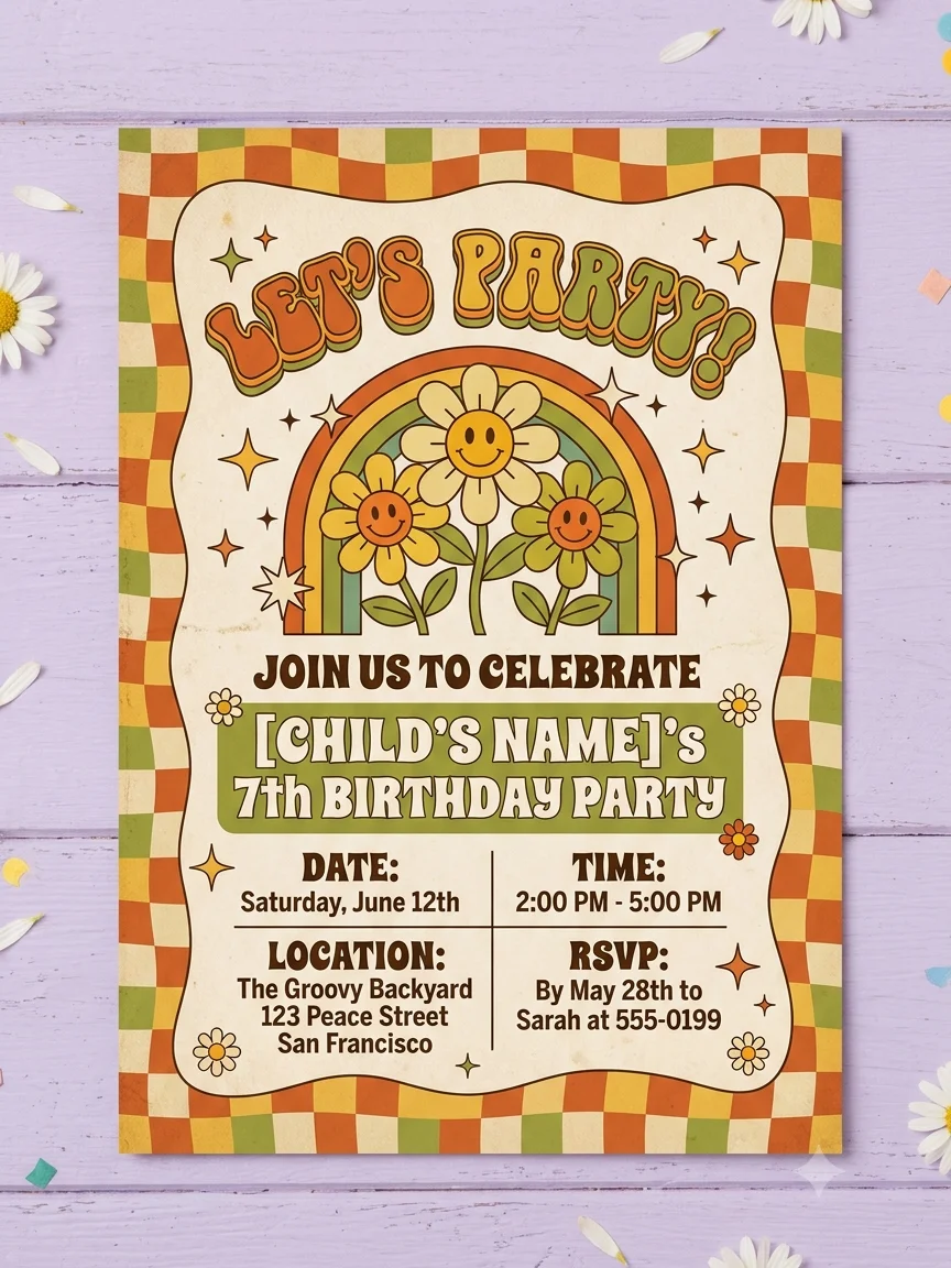Retro Groovy Birthday Invitation product image (1)