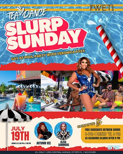 SURPRISE!  Catch me at SLURP SUNDAY today at Cocktail St Pete!
Excited to be joining Veronica Foxx and Autumn Vee poolside 👙☀️🩱