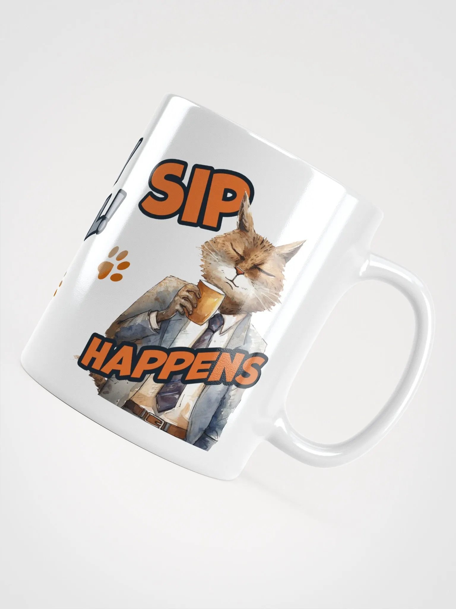 Cat Chat: "Sip happens." White glossy mug product image (4)