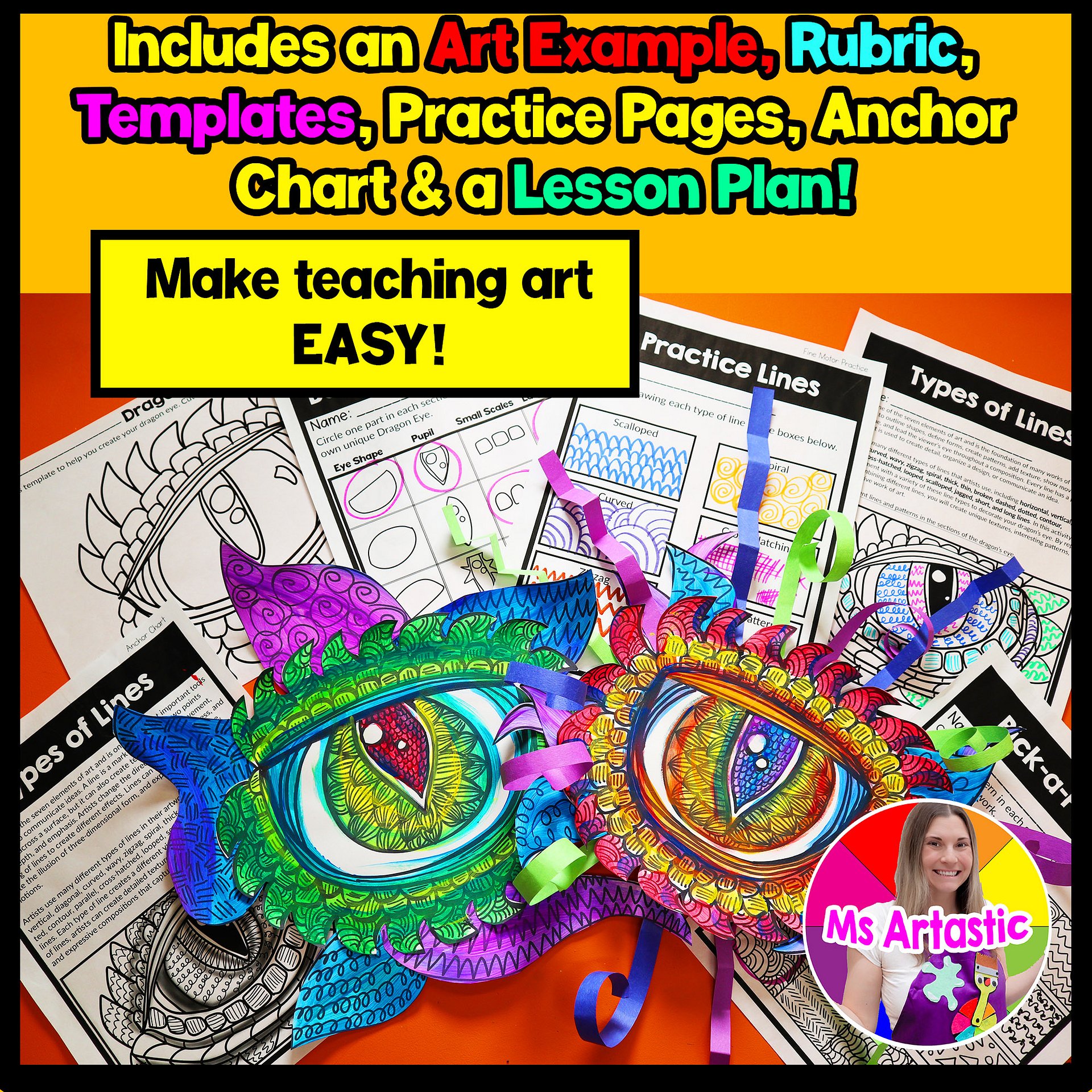 Dragon Eye Art Lesson Element of Art Line 5th Grade Line Art Project Dragon Art product image (3)