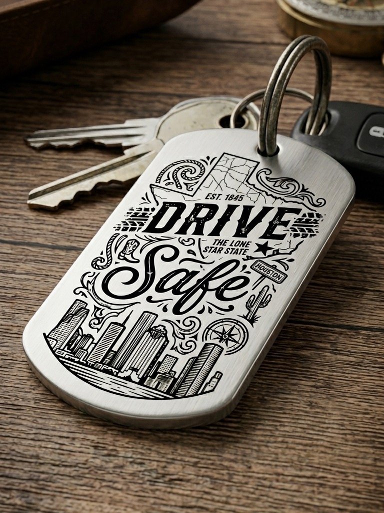The Lone Star "Drive Safe" Engraved Metal Keychain product image (2)