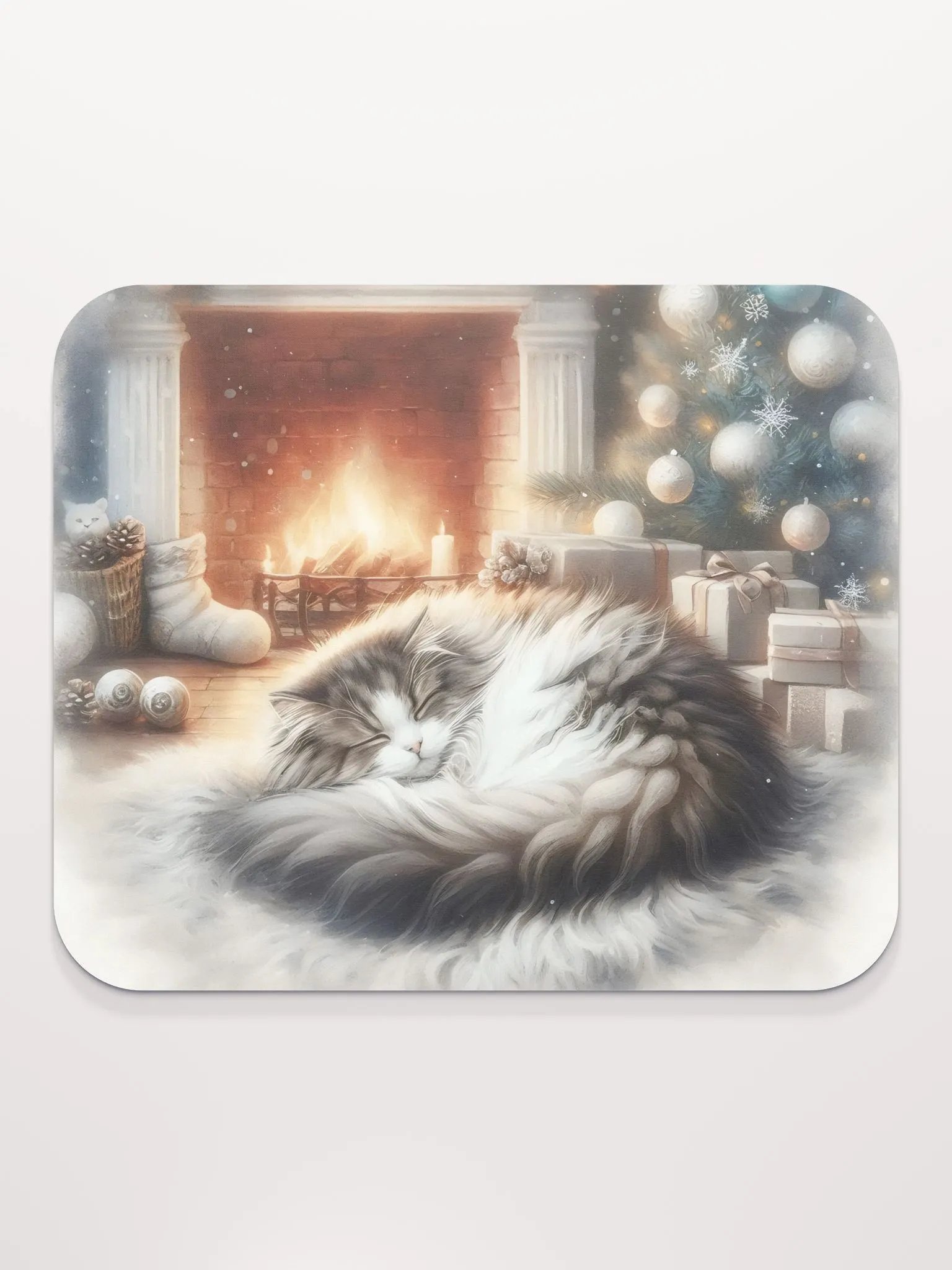 Christmas Cat by the Fireplace Mouse Pad product image (3)