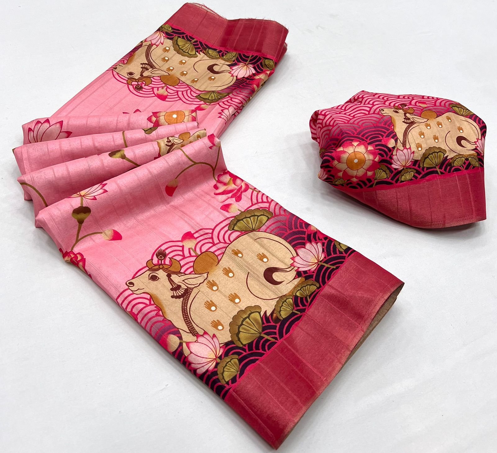 Soft Handloom Silk beautiful kalamkari flowers Print Designer Saree product image (4)