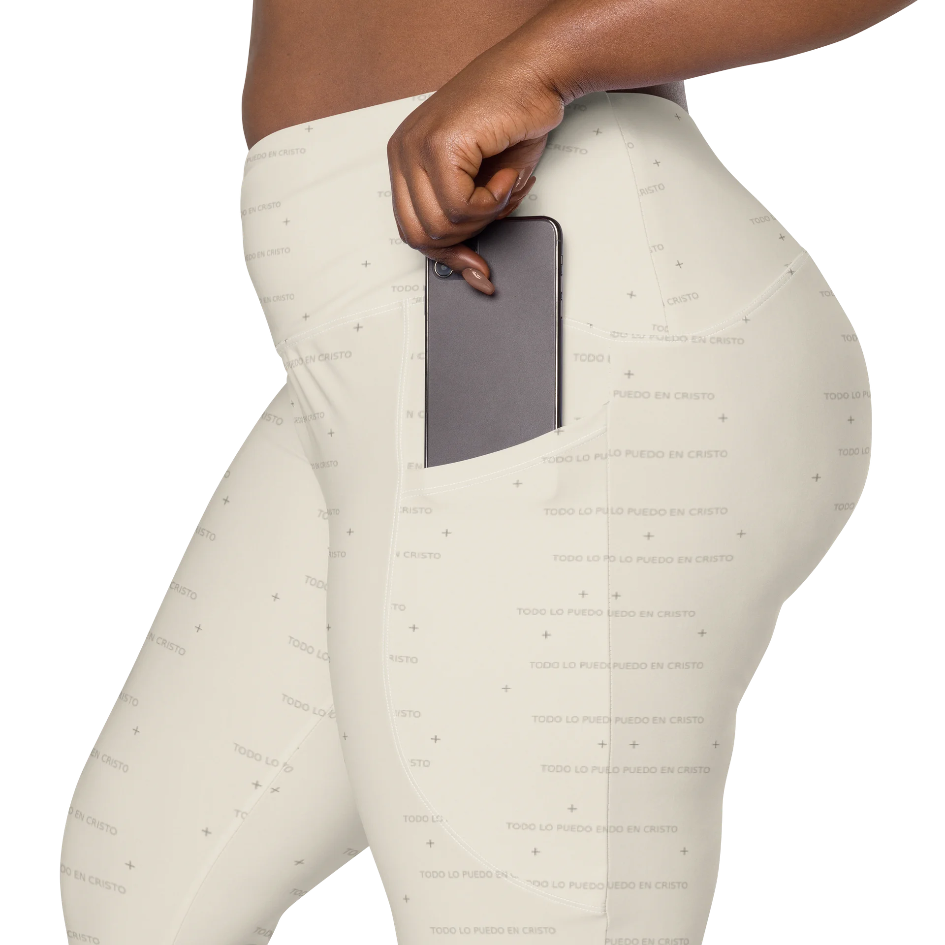Crossover Leggings with Pockets — Women Who Lift (Cream) product image (12)