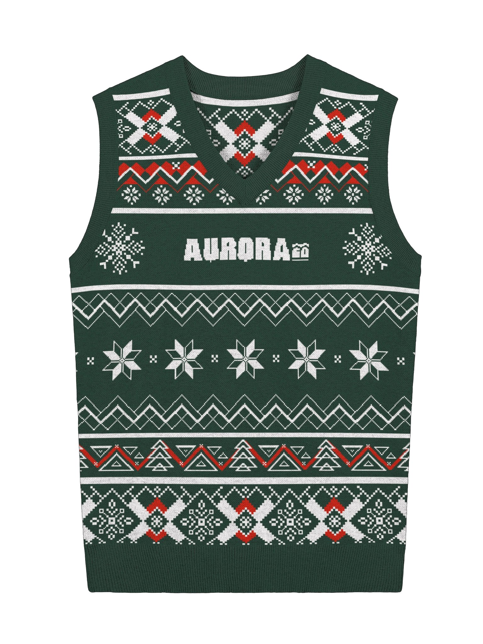 Knitted V-neck Vest (Green/Red) product image (1)