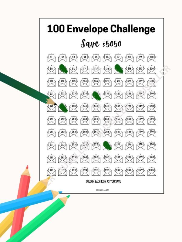 100 Envelopes Savings Challenge Printable Page product image (2)