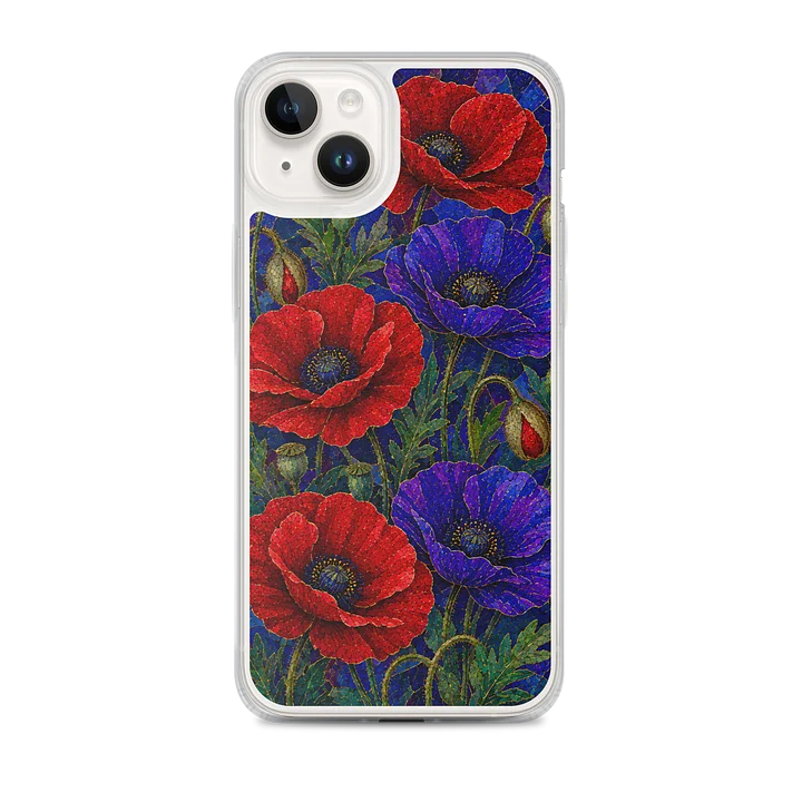 Crimson Red And Indigo Wild Poppies Mosaic Premium Soft Silicone iPhone Case - MagSafe Compatible product image (1)