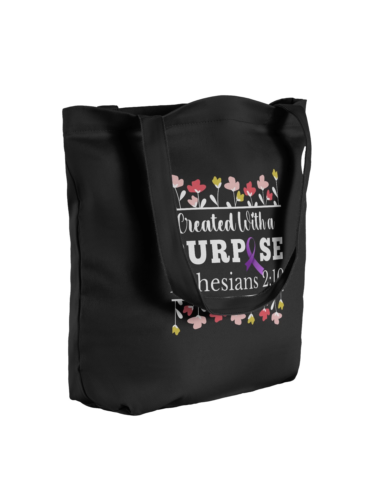 Created With A Purpose : Purple Ribbon Alzheimer's Awareness | Floral Eco Tote Bag product image (3)