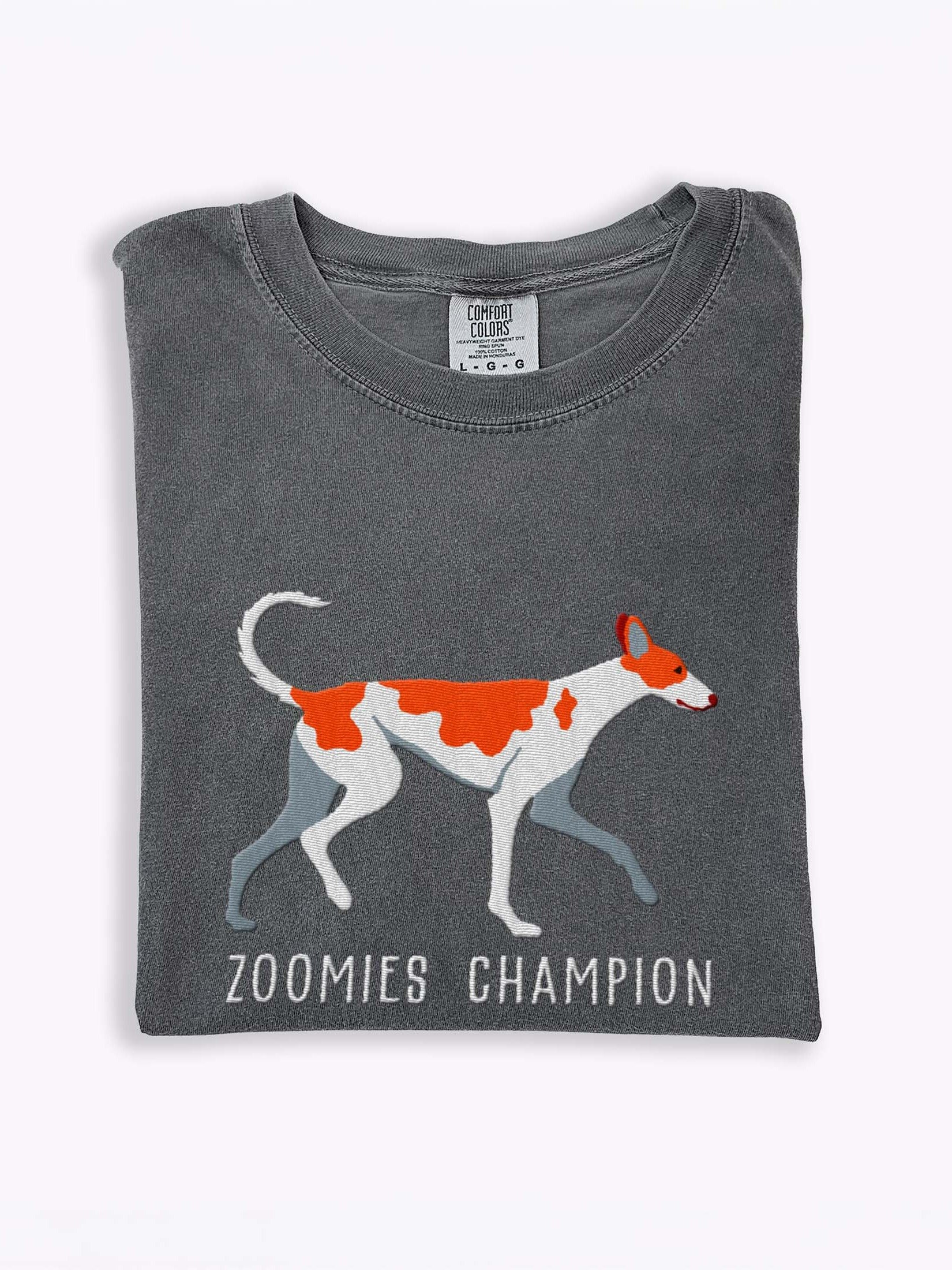 Zoomies Champion T-Shirt(Embroidered) of an Ibizan Hound(Red & White) product image (2)