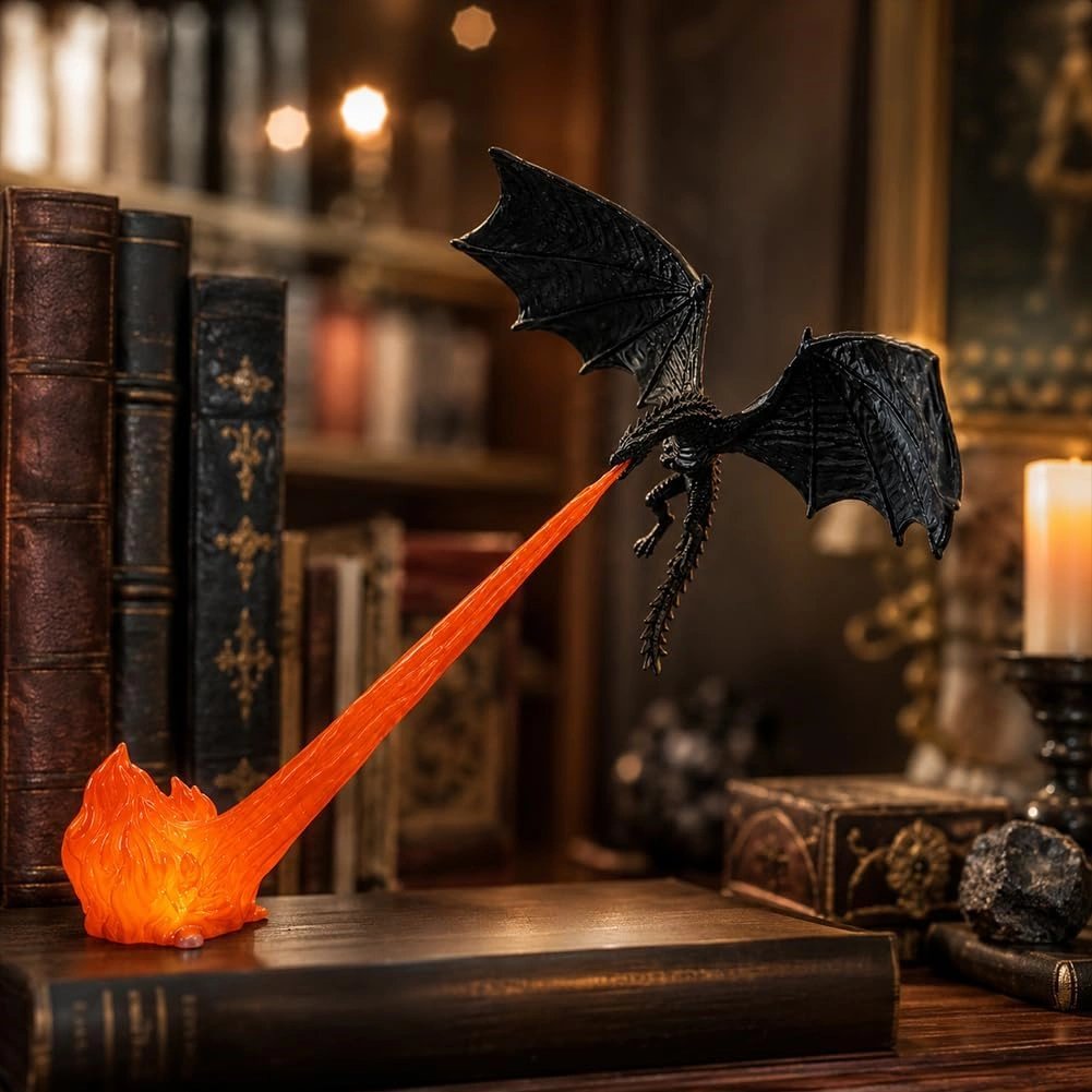 Dragon Bookshelf Nook Light, 3D Printed Fire-Breathing Fantasy Shelf Decor product image (6)