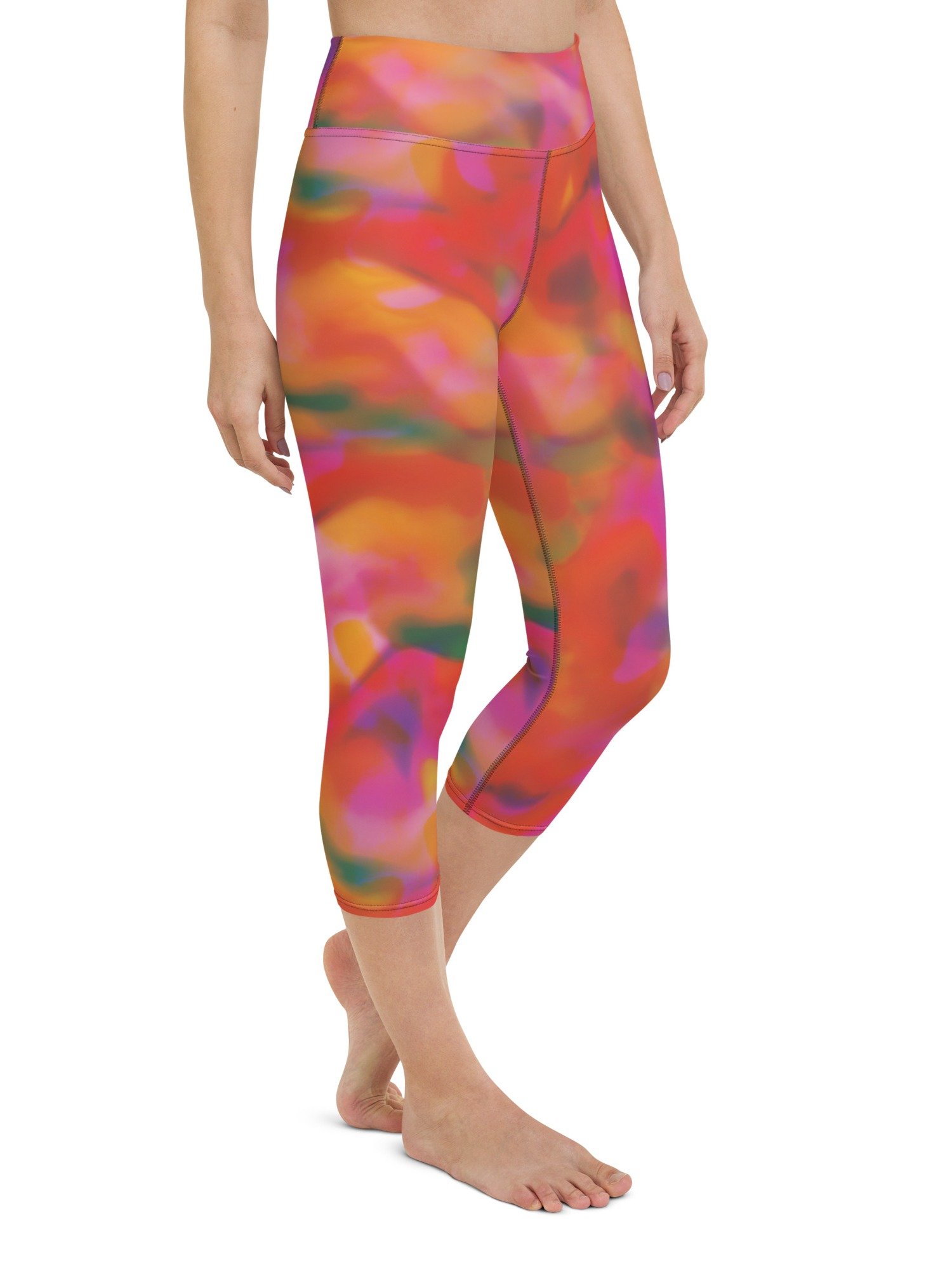 Printed Capri Leggings "Trendy Vibrant Pink Orange Tie-Dye" product image (4)