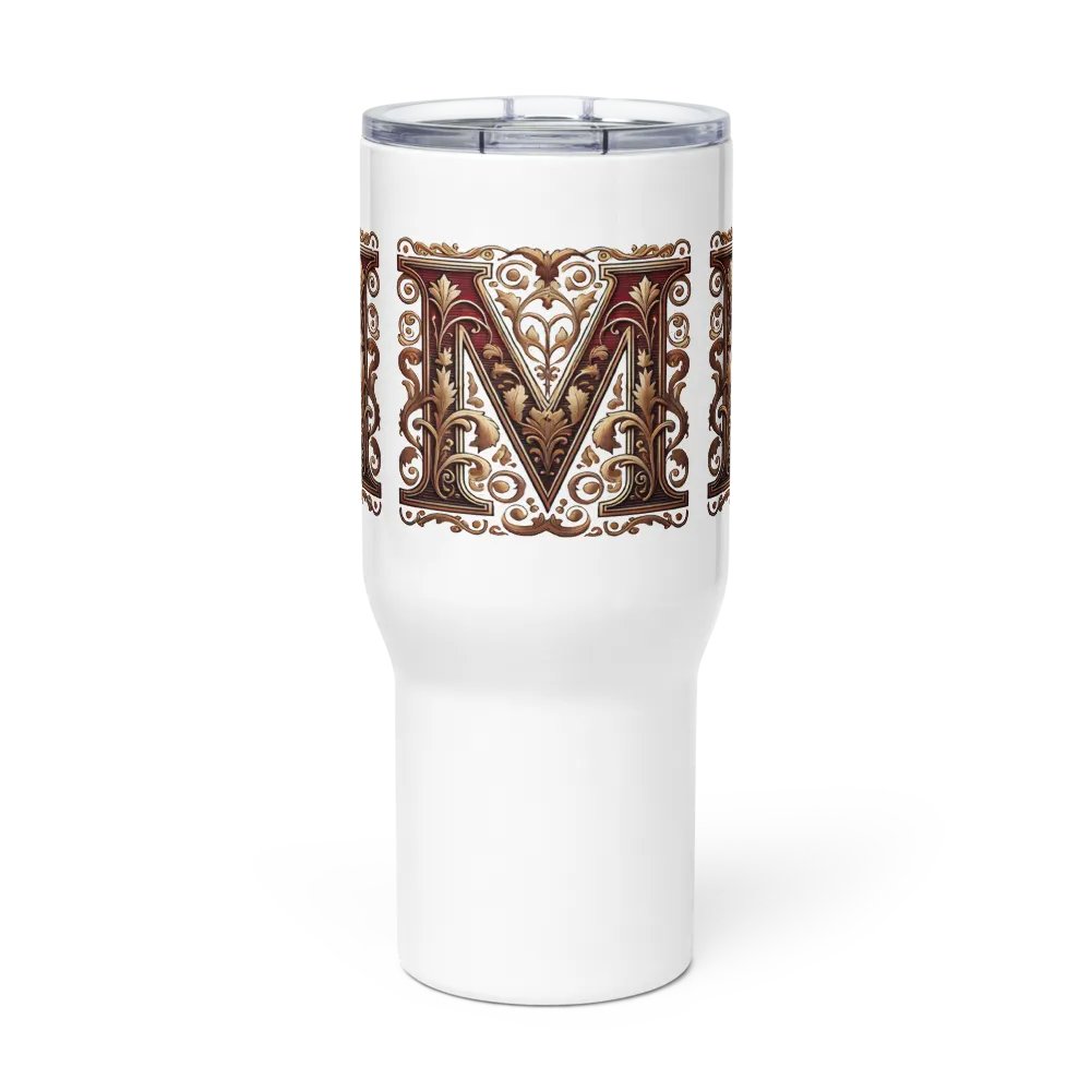 Victorian Ornate M Initial Travel Mug product image (3)
