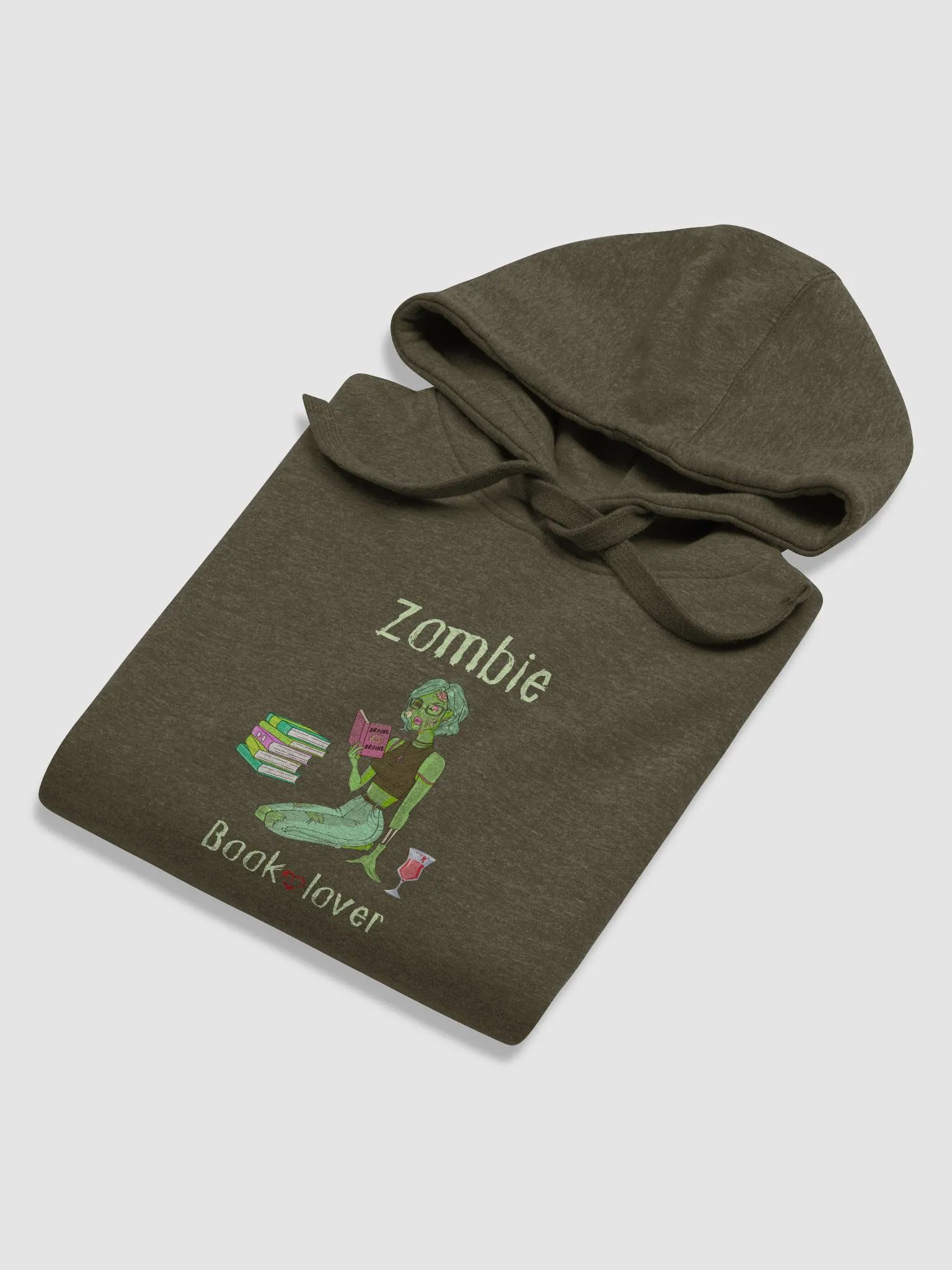 Zombie Book Lover Military Green Unisex Hoodie product image (6)