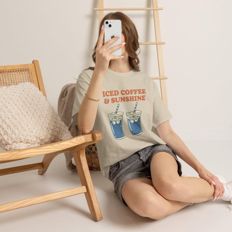 Iced Coffee & Sunshine T-Shirt | Vintage Iced Coffee Illustration, Summer Vibes product image (149)