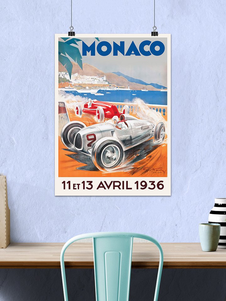 Monaco Vintage F1 Grand Prix, 1936 poster — Vintage Formula 1 poster, Monaco Grand Prix poster, retro travel poster product image (2)
