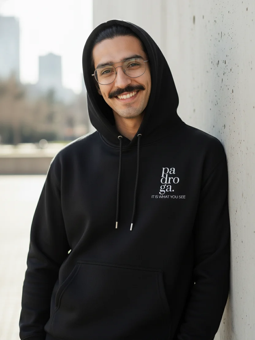 padroga. black hoodie vertical logo product image (7)