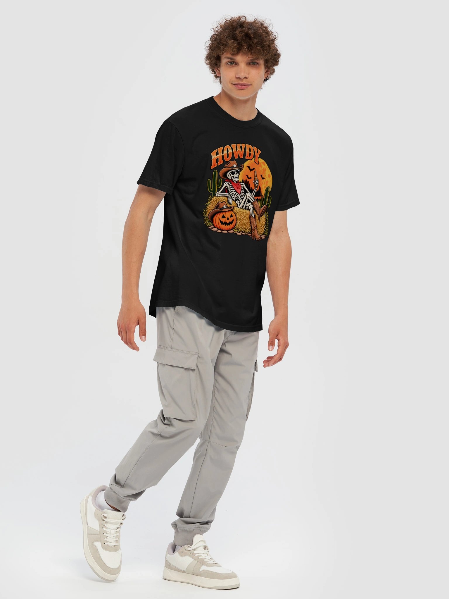 Howdy Texas Skeleton Cowboy Halloween Mens Shirt product image (7)