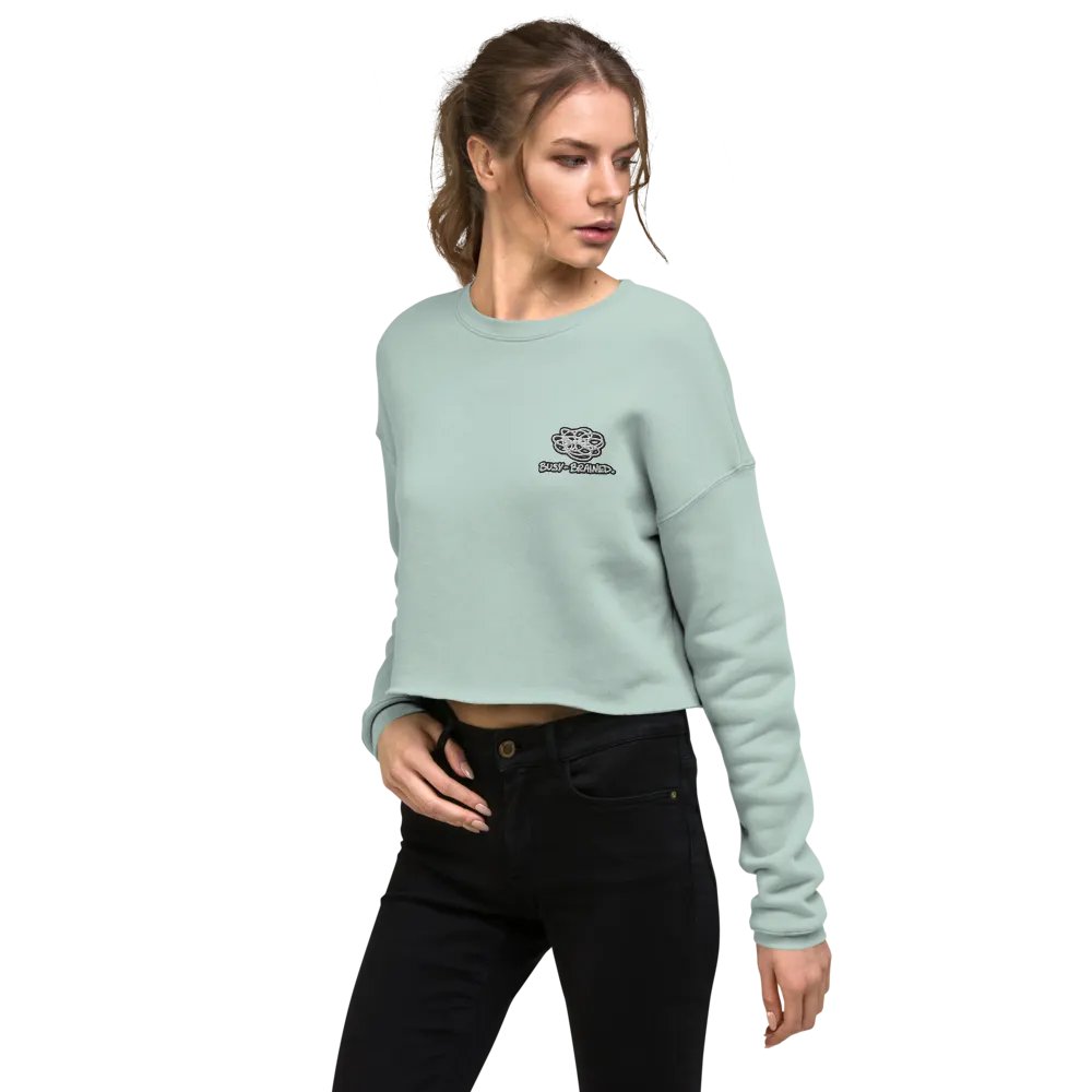 BUSY BRAINED (B&W lined design) embroidered fleece crop crew product image (59)