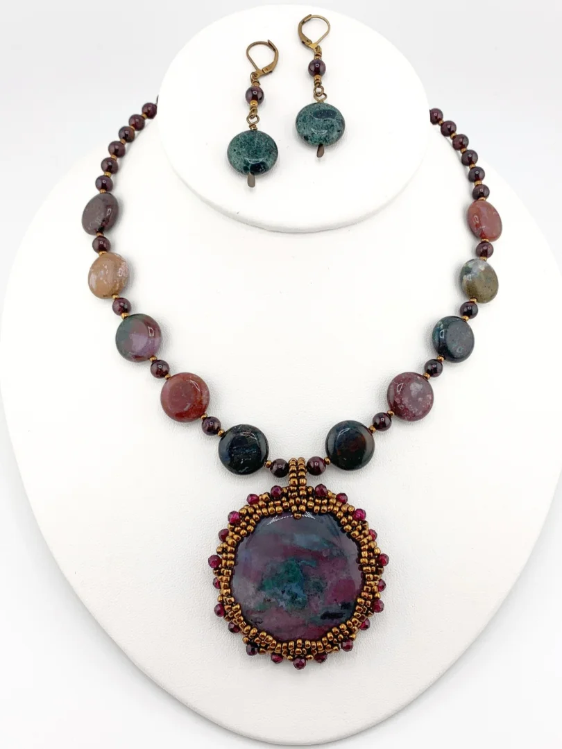 Fancy Jasper and Garnet Bezeled Pendant Necklace Set product image (1)