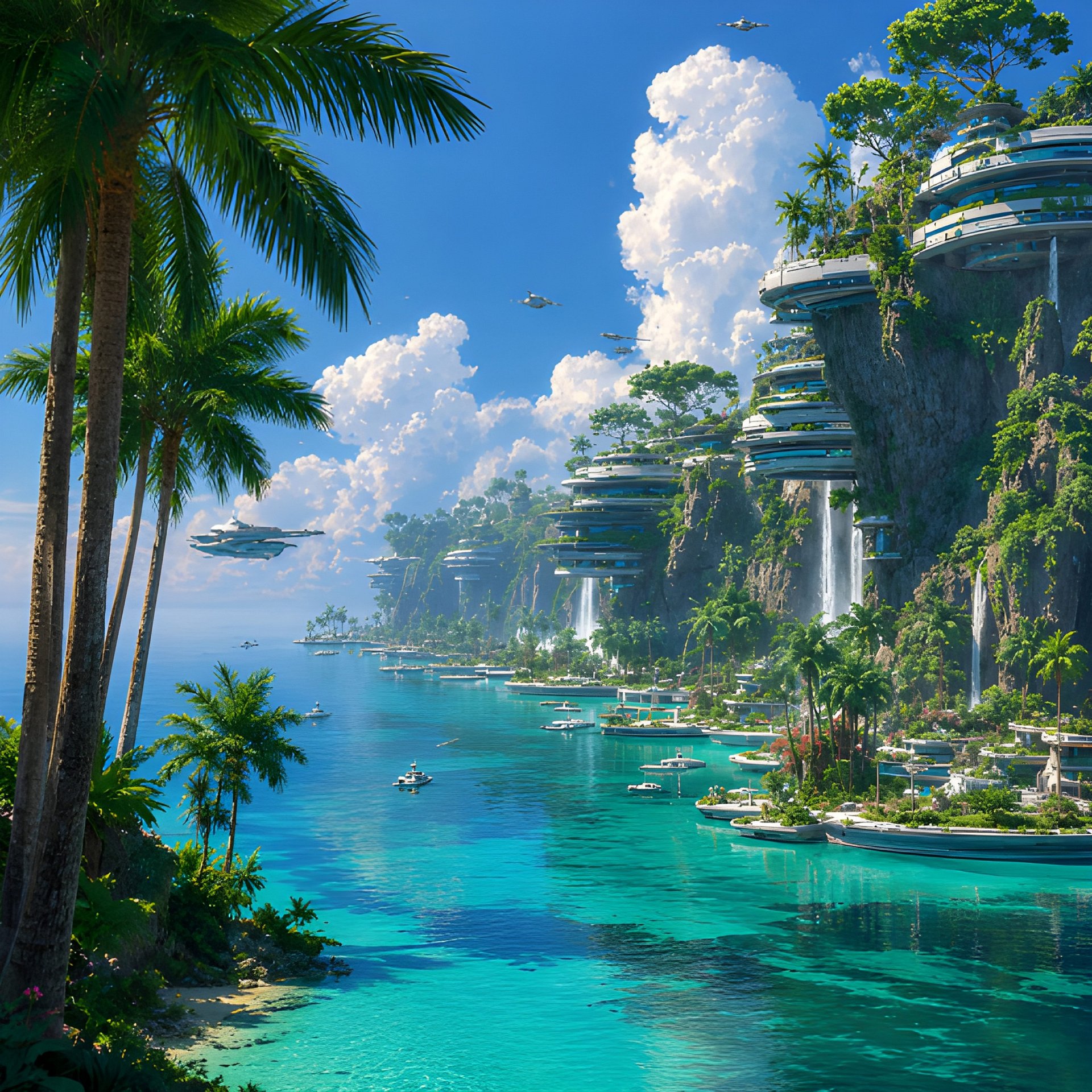 Tropical Sci-Fi Paradise Wall Art, Futuristic Island City Poster, Ocean Dreamscape 10x10 product image (2)