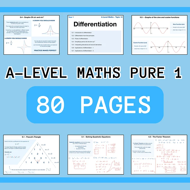 A-Level Maths Pure Year 1 Revision Notes (80 Pages) | Revision Made Easy product image (1)