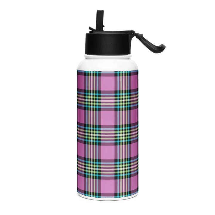 Purple Orchid and Turquoise Plaid Water Bottle product image (2)