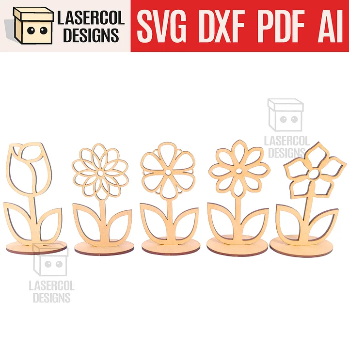 Flowers - Set 4 - (Two Sizes, Five Styles) - Laser Cut Files product image (1)