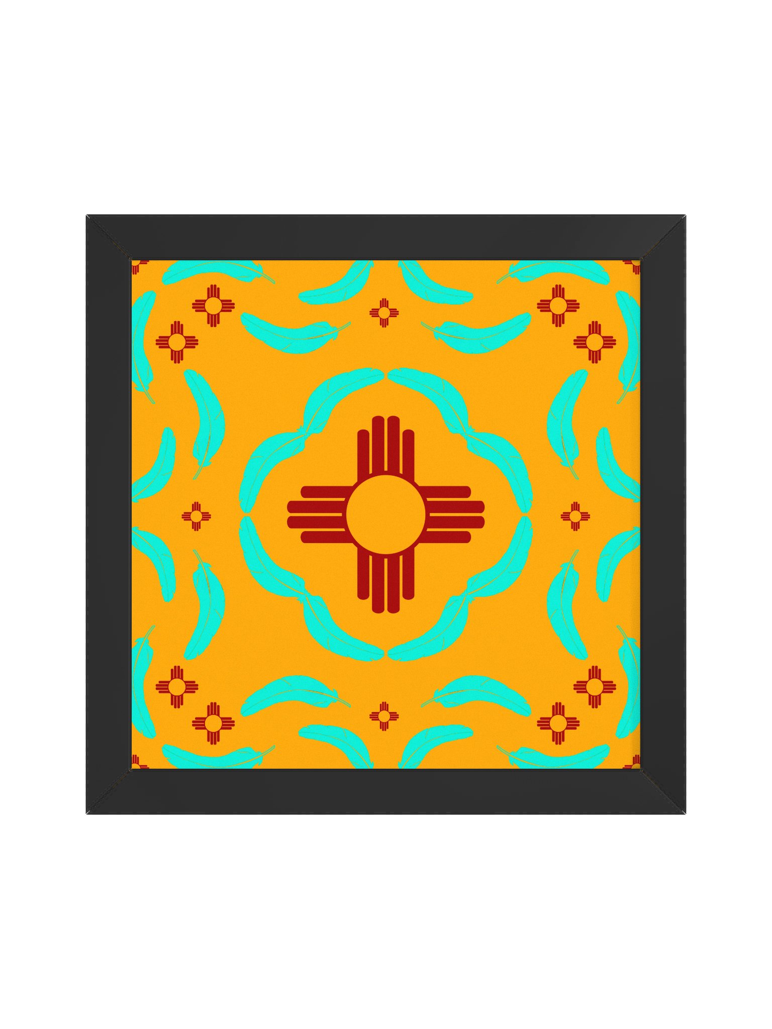 New Mexico Turquoise Feather Zia Sun Pattern Posters product image (3)