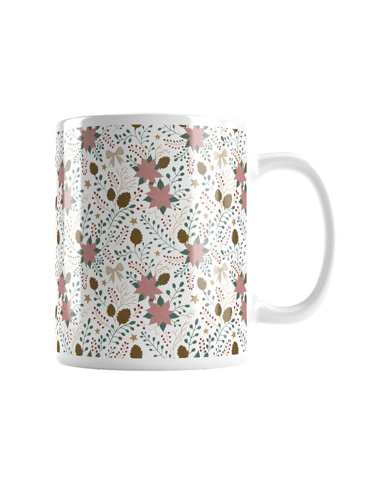 White glossy mug enchanted forest blooms. Botanical Christmas mug with poinsettias and winter details product image (5)