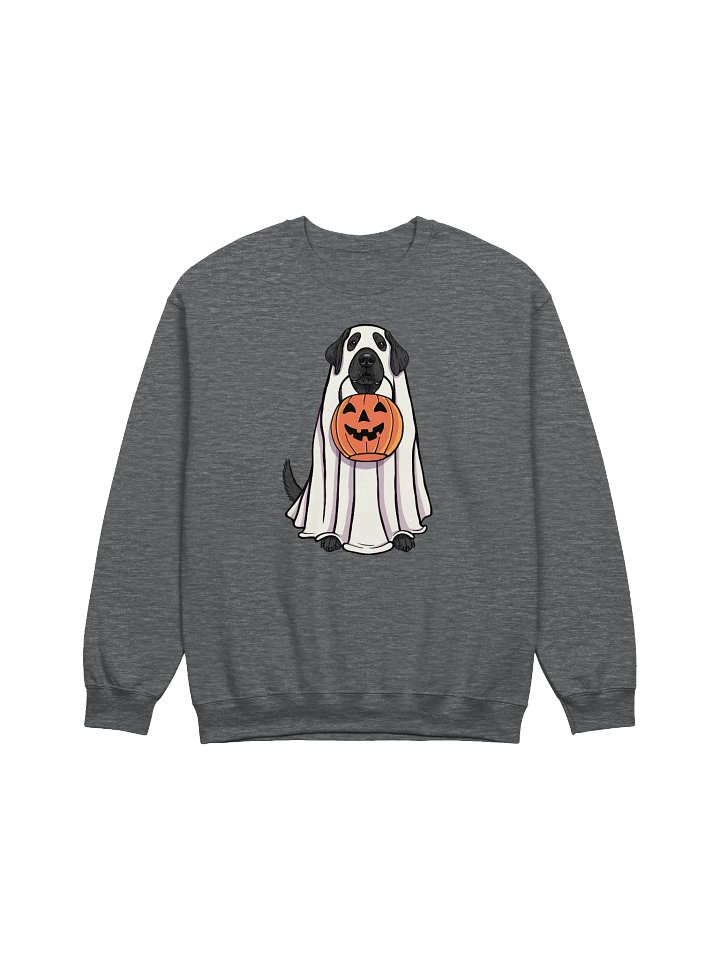 Funny Halloween Labrador Retriever(Black) Sweatshirt | Funny Labrador Wearing a Ghost Costume and Holding a Pumpkin Basket product image (1)
