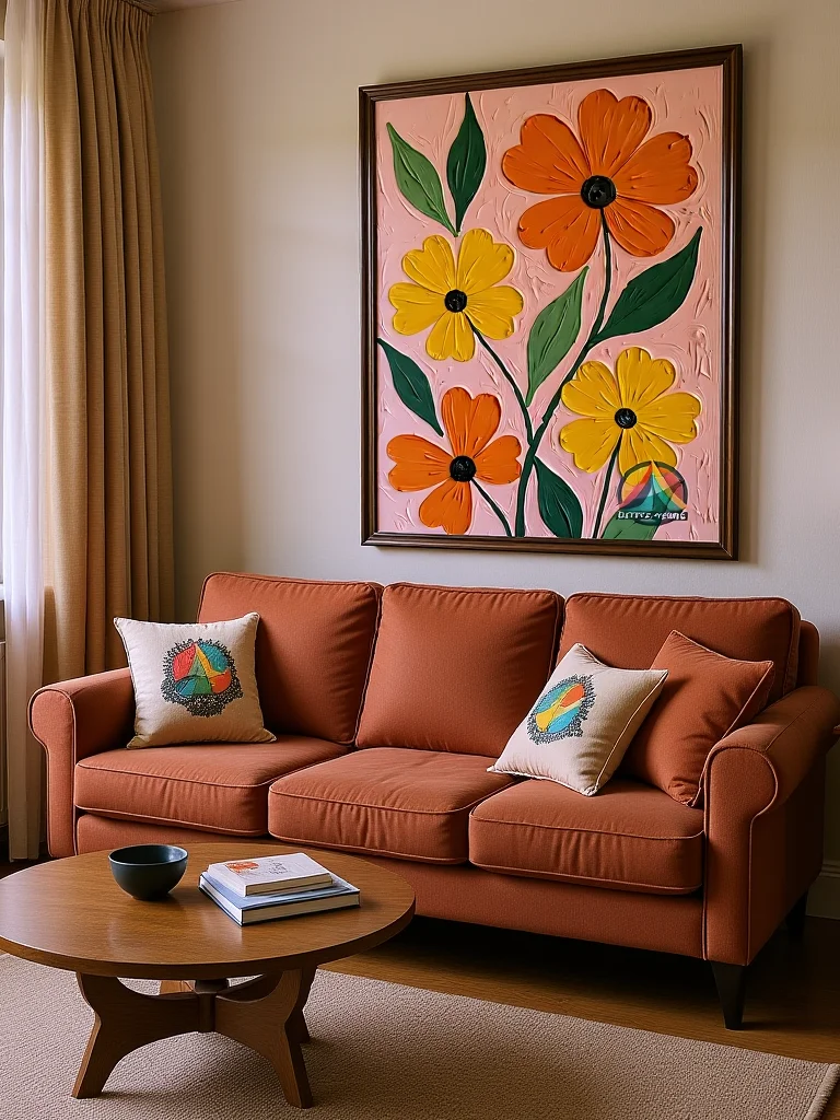 Groovy Garden Revival: Retro Bloom Textured Wall Art product image (2)