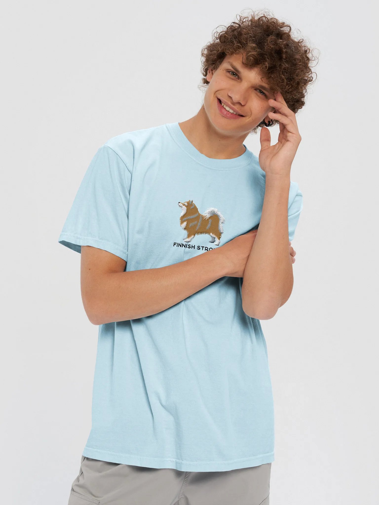 Finnish Strong T-Shirt(Embroidered) of a Finnish Lapphund(Fawn & White) product image (2)